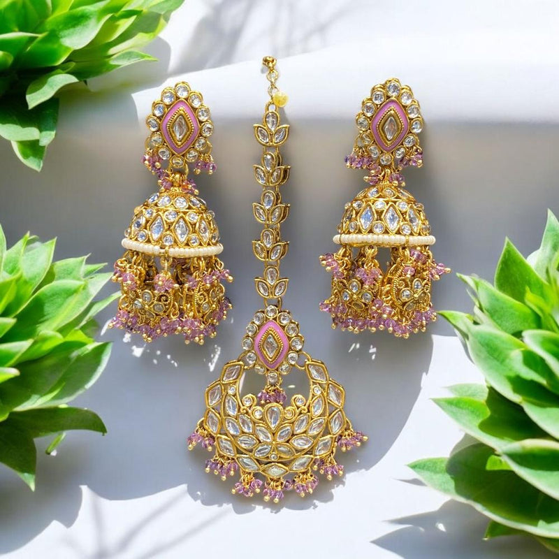 Hira Collections Gold Plated Kundan Stone And Meenakari Dangler Earrings Maangtikka