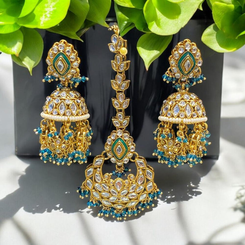 Hira Collections Gold Plated Kundan Stone And Meenakari Dangler Earrings Maangtikka