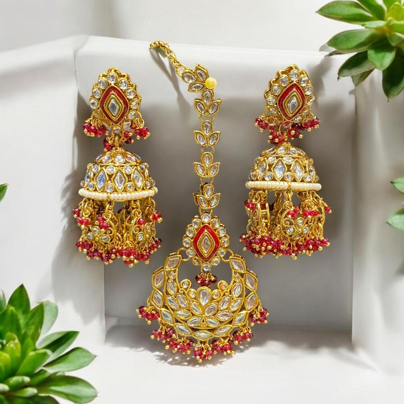 Hira Collections Gold Plated Kundan Stone And Meenakari Dangler Earrings Maangtikka