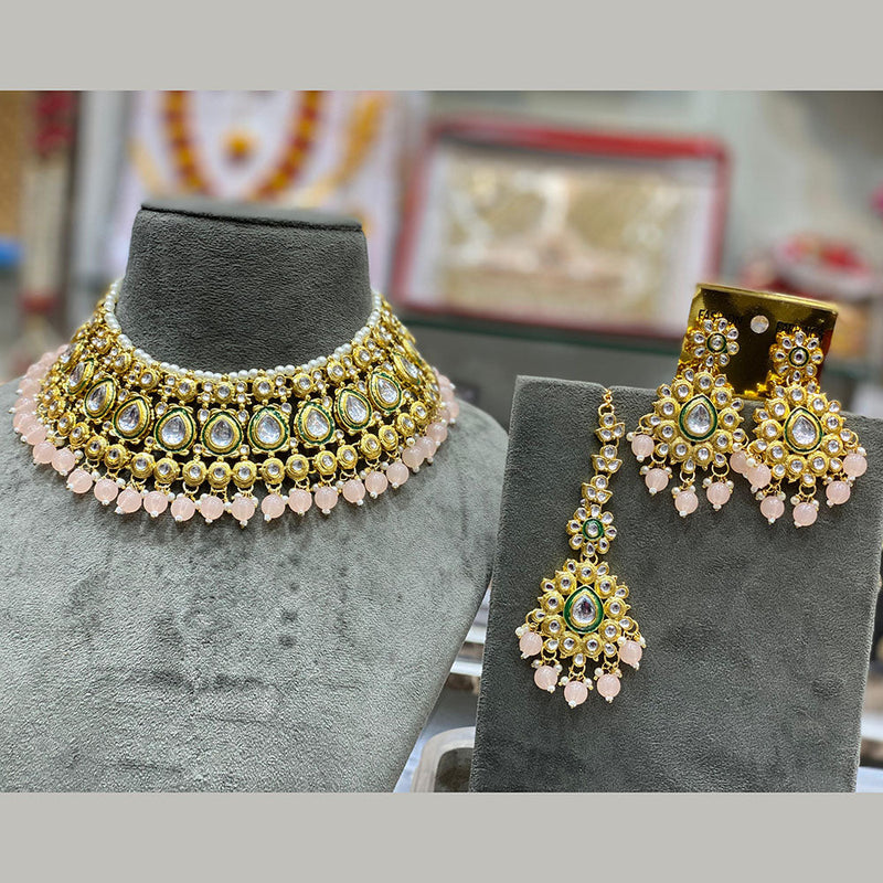 Hira Collections Gold Plated Kundan Stone And Beads Necklace Set