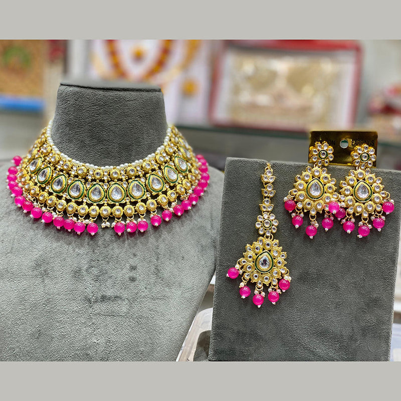 Hira Collections Gold Plated Kundan Stone And Beads Necklace Set