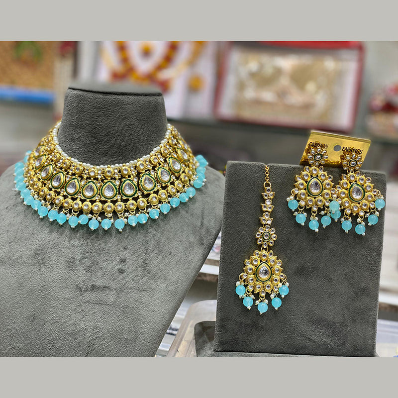 Hira Collections Gold Plated Kundan Stone And Beads Necklace Set