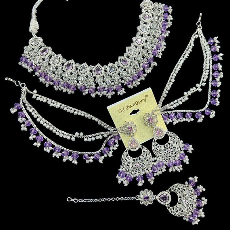 Hira Collections Silver Plated Crystal Stone And Pearls Necklace Set