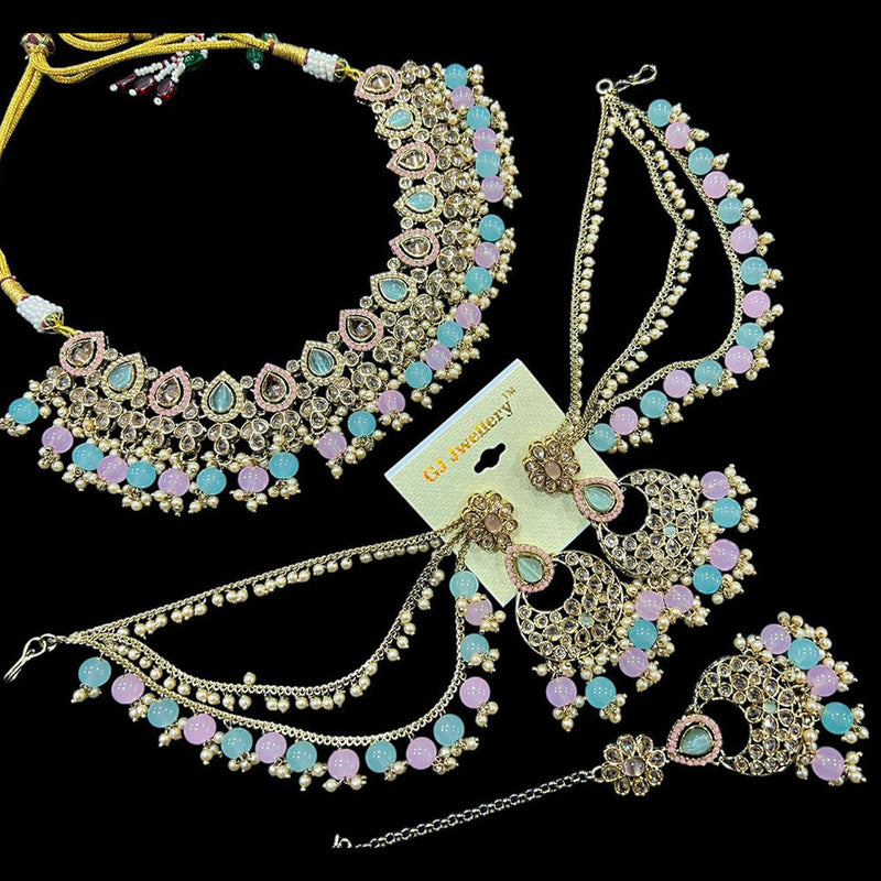 Hira Collections Gold Plated Crystal Stone And Pearls Necklace Set