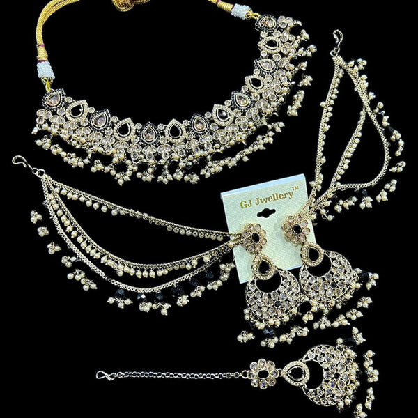 Hira Collections Gold Plated Crystal Stone And Pearls Necklace Set