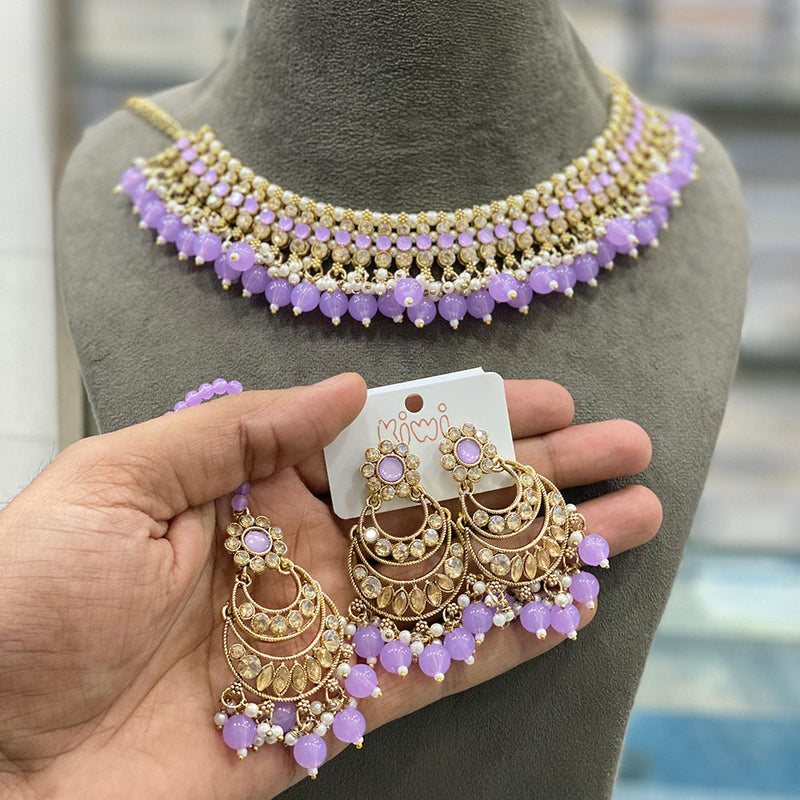 Hira Collections Gold Plated Crystal Stone And Pearls Necklace Set