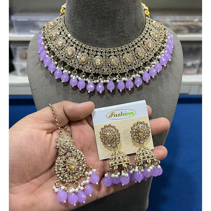 Hira Collections Gold Plated Crystal Stone And Beads Necklace Set