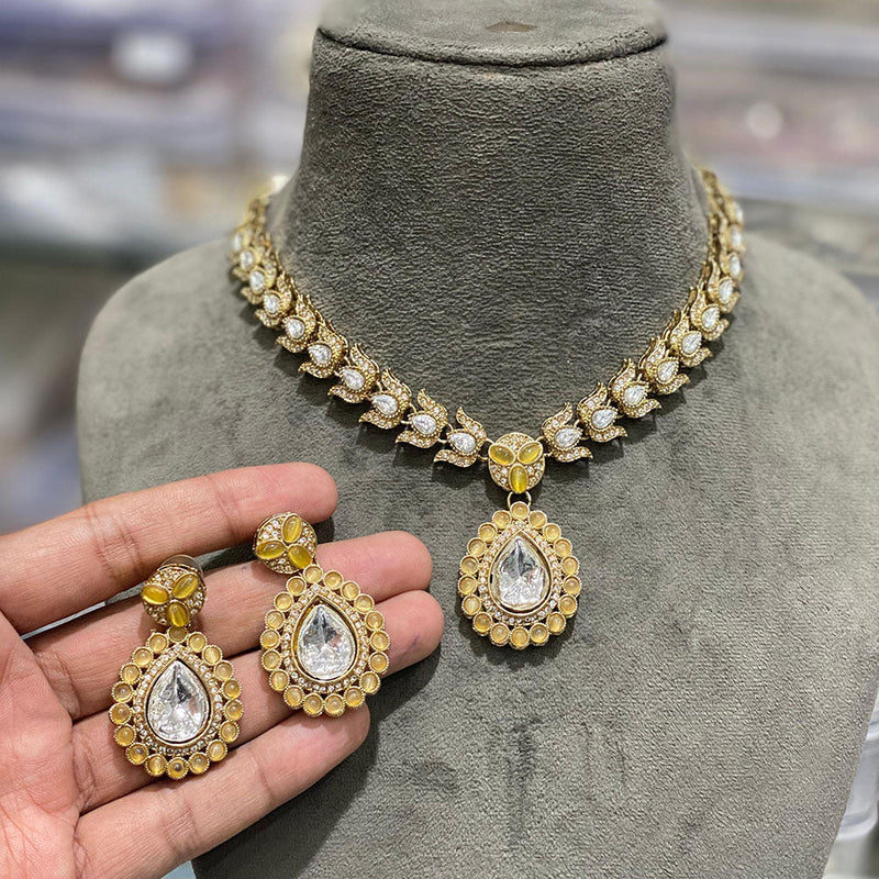 Hira Collections Gold Plated Crystal Stone Necklace Set