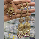 Hira Collections Gold Plated Crystal Stone And Pearls Jhumki Earrings With Maangtikka