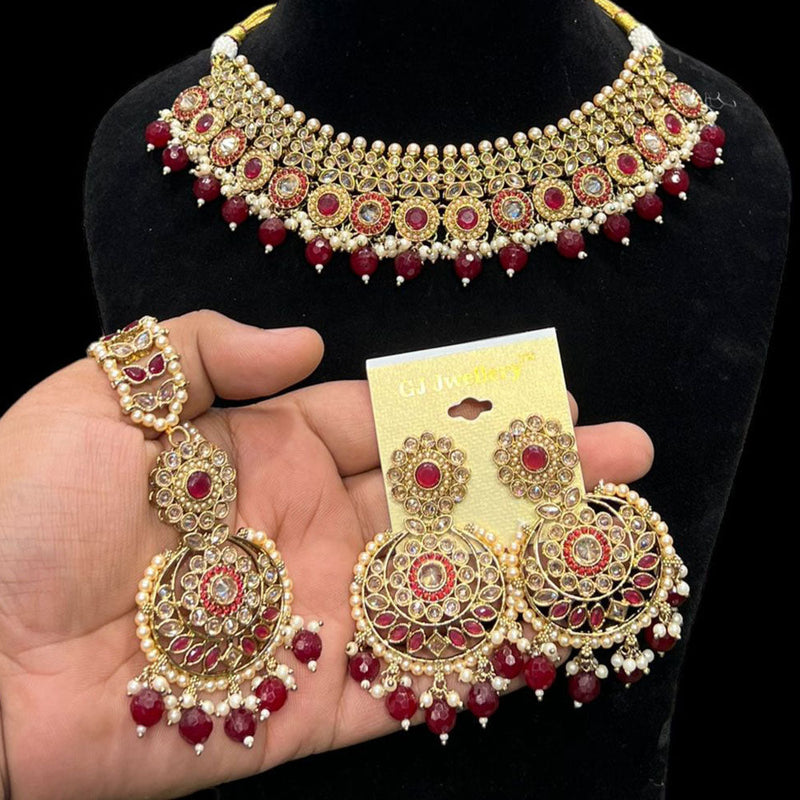 Hira Collections Gold Plated Crystal Stone And Beads Necklace Set