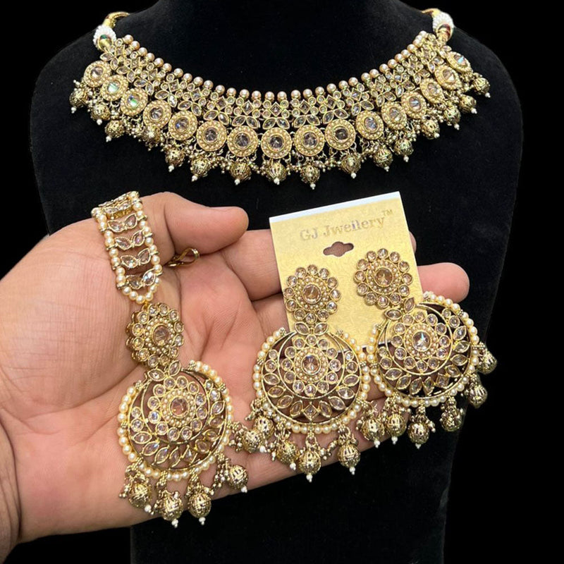 Hira Collections Gold Plated Crystal Stone And Beads Necklace Set