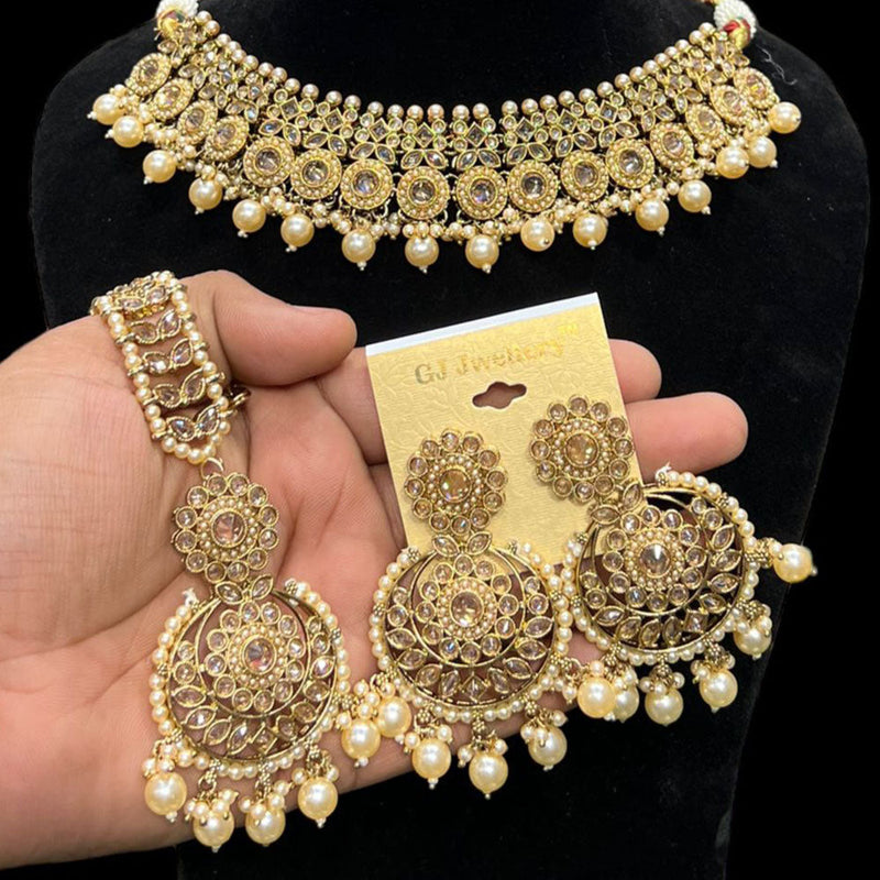 Hira Collections Gold Plated Crystal Stone And Beads Necklace Set