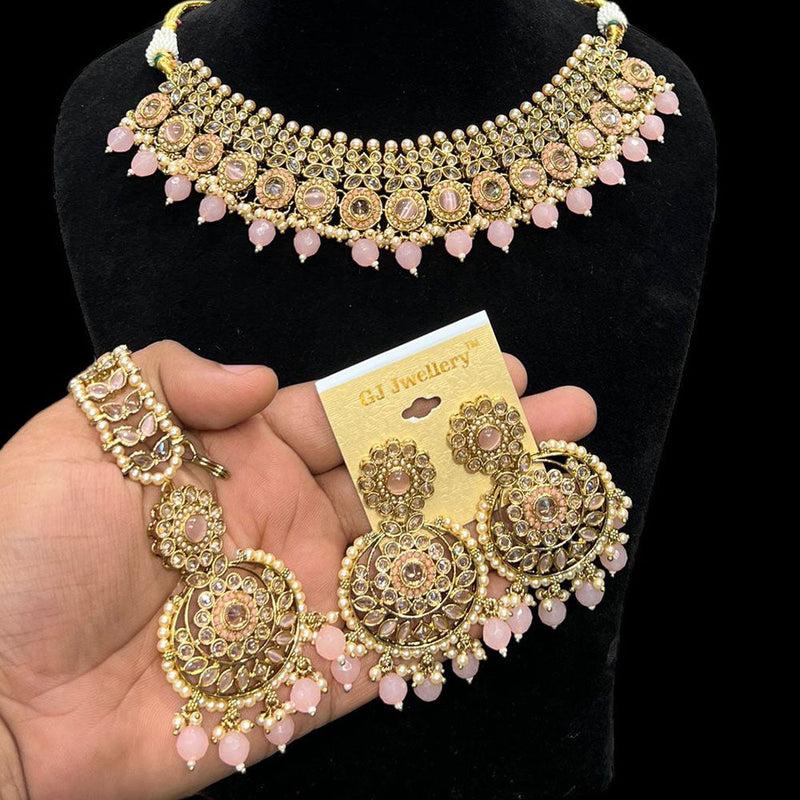 Hira Collections Gold Plated Crystal Stone And Beads Necklace Set