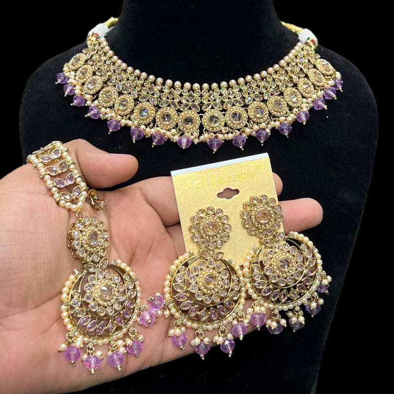 Hira Collections Gold Plated Crystal Stone And Beads Necklace Set