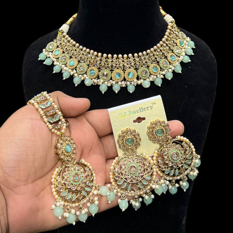 Hira Collections Gold Plated Crystal Stone And Beads Necklace Set