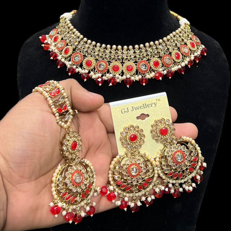 Hira Collections Gold Plated Crystal Stone And Beads Necklace Set