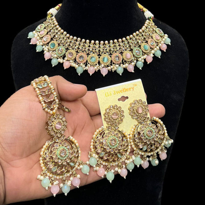 Hira Collections Gold Plated Crystal Stone And Beads Necklace Set