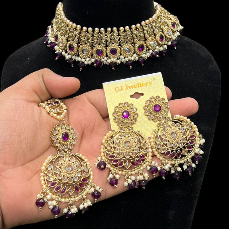 Hira Collections Gold Plated Crystal Stone And Beads Necklace Set