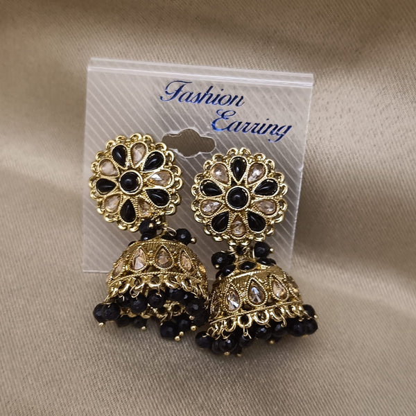 Hira Collections Gold Plated Crystal Stone And Beads Jhumki Earrings