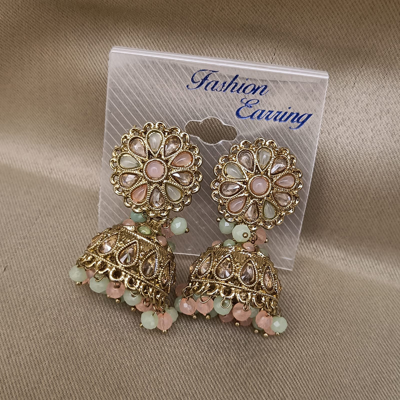 Hira Collections Gold Plated Crystal Stone And Beads Jhumki Earrings