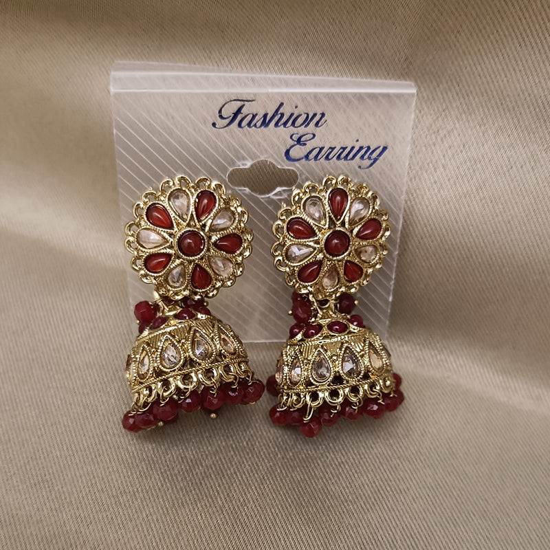 Hira Collections Gold Plated Crystal Stone And Beads Jhumki Earrings