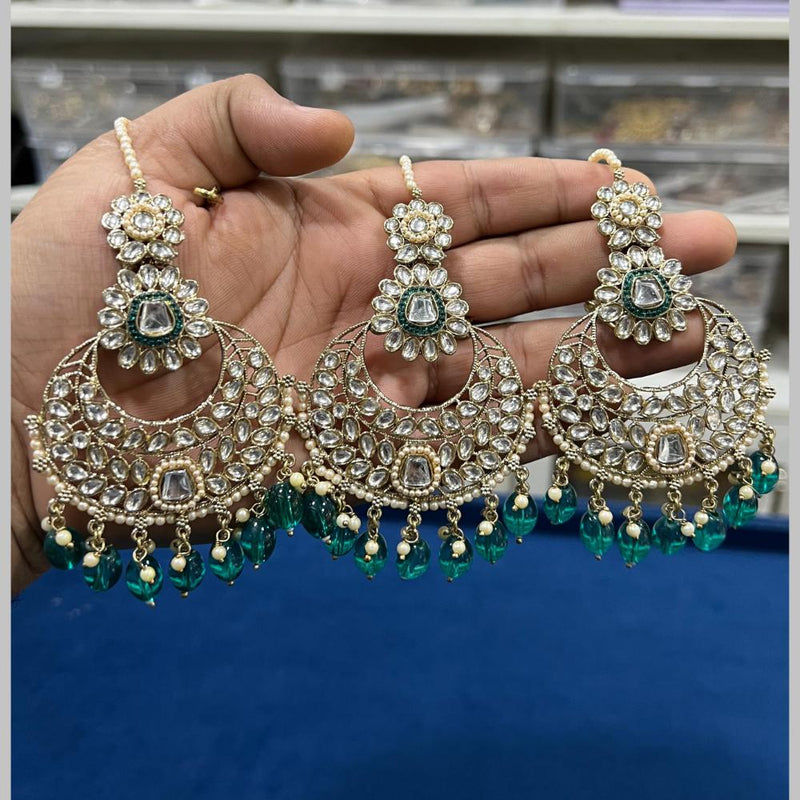 Hira Collections Gold Plated Kundan Stone And Pearls Dangler Earrings Maangtikka