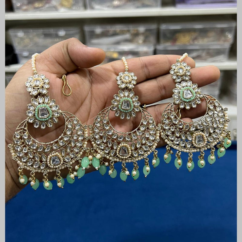 Hira Collections Gold Plated Kundan Stone And Pearls Dangler Earrings Maangtikka