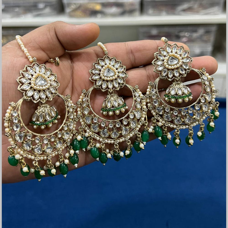 Hira Collections Gold Plated Kundan Stone And Pearls Dangler Earrings Maangtikka