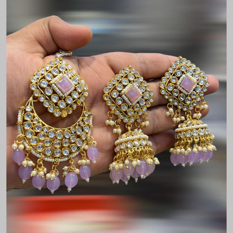 Hira Collections Gold Plated Kundan Stone And Beads Jhumki With Maangtikka