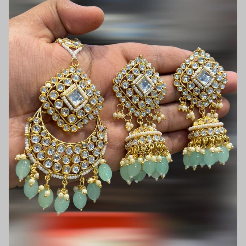 Hira Collections Gold Plated Kundan Stone And Beads Jhumki With Maangtikka