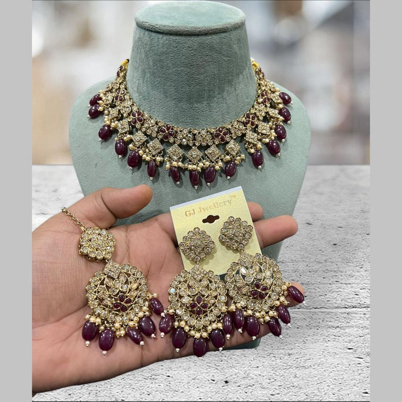 Hira Collections Gold Plated Crystal Stone And Beads Necklace Set