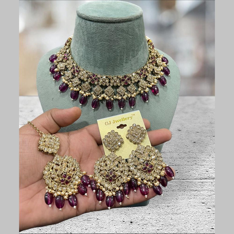 Hira Collections Gold Plated Crystal Stone And Beads Necklace Set