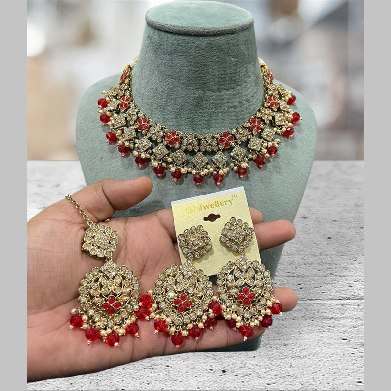 Hira Collections Gold Plated Crystal Stone And Beads Necklace Set