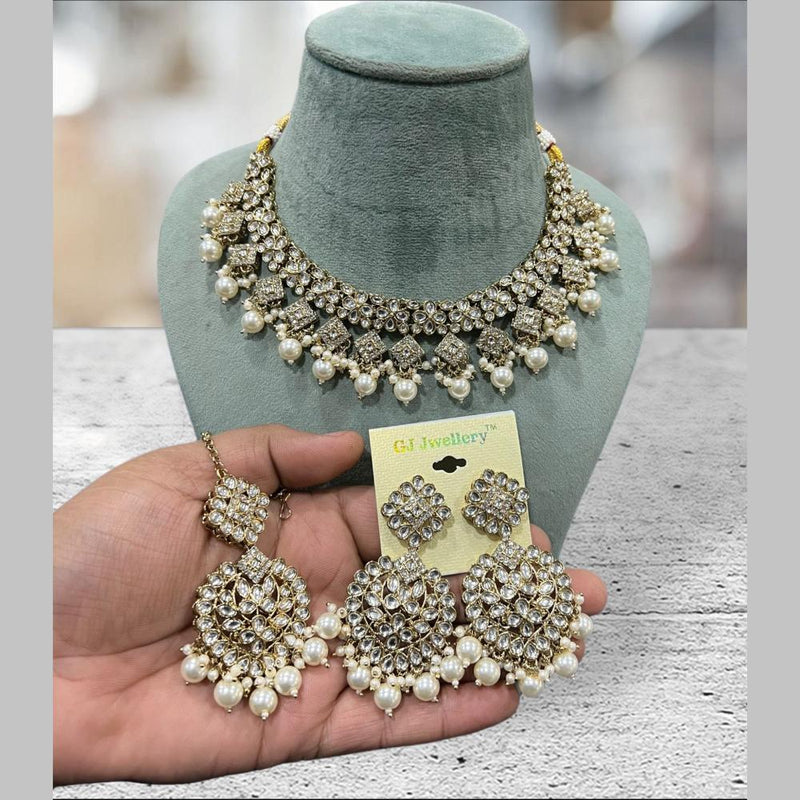 Hira Collections Gold Plated Crystal Stone And Beads Necklace Set