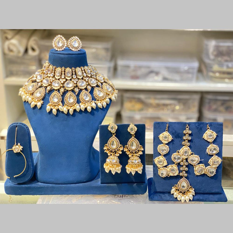 Hira Collections Gold Plated Kundan Stone And Meenakari Semi Bridal Set