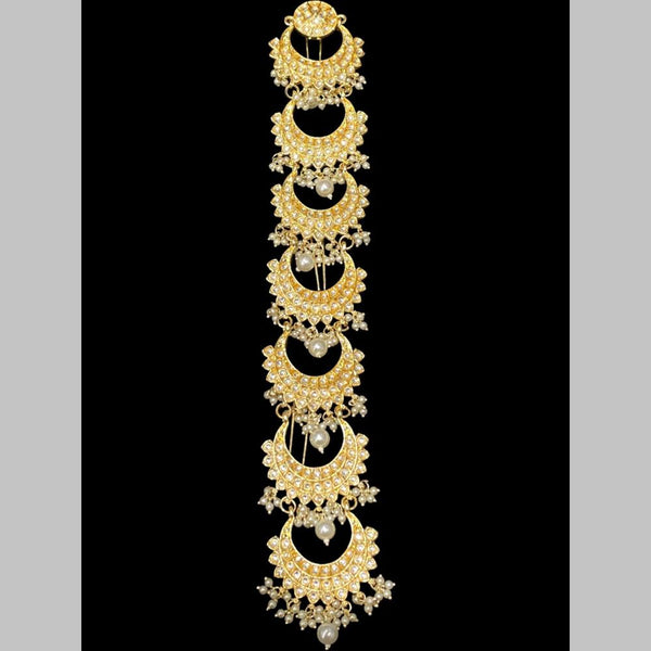 Hira Collections Gold Plated Kundan Stone And Pearls Hair Choti