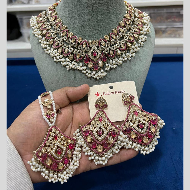 Hira Collections Gold Plated Crystal Stone And Beads Necklace Set