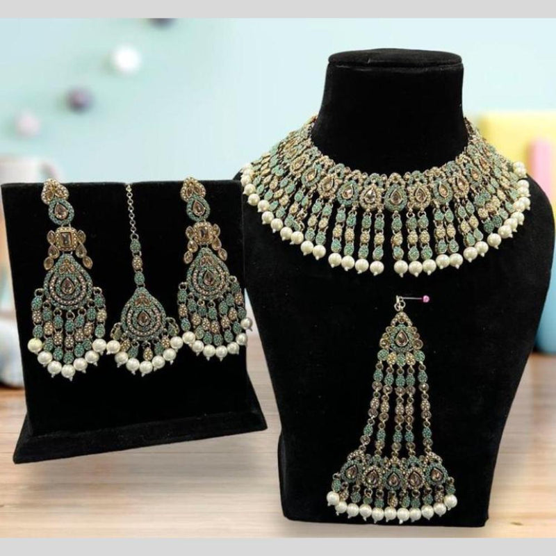 Hira Collections Gold Plated Crystal Stone And Beads Necklace Set