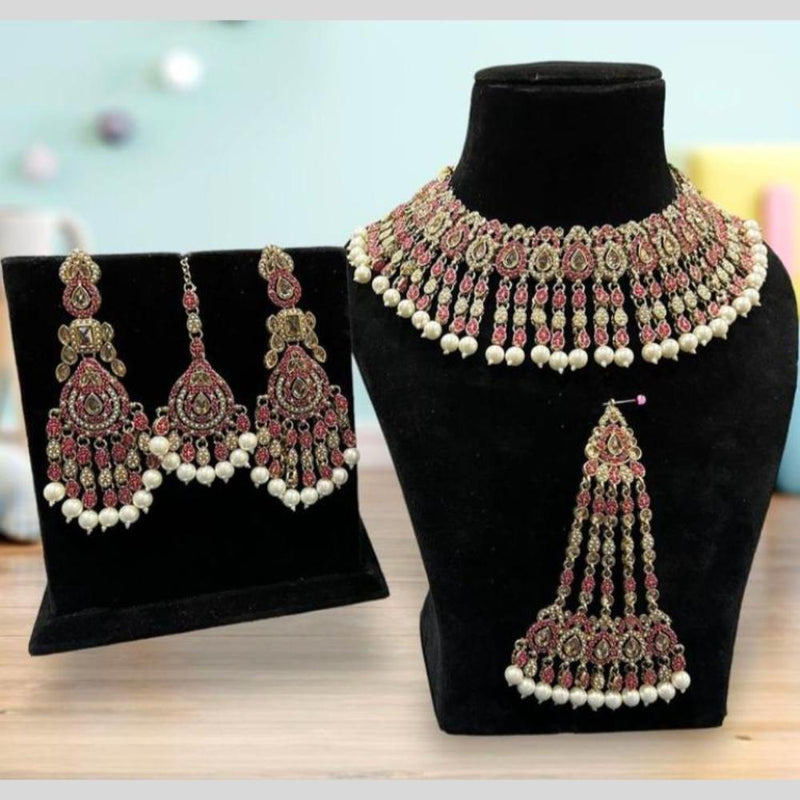 Hira Collections Gold Plated Crystal Stone And Beads Necklace Set