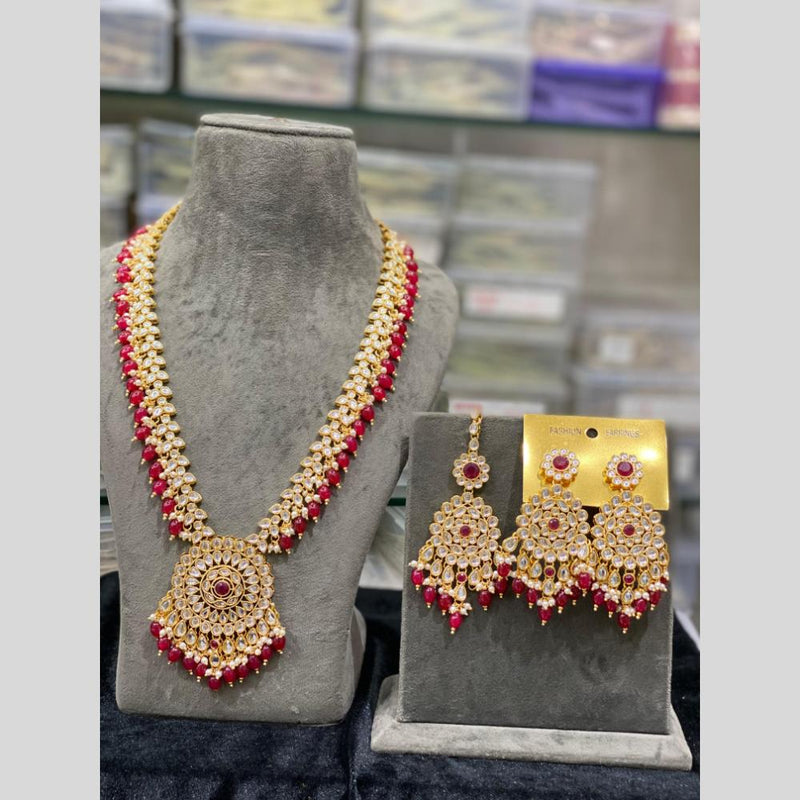 Hira Collections Gold Plated Kundan Stone And Beads Necklace Set