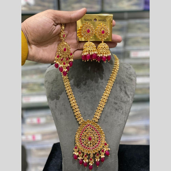 Hira Collections Gold Plated Kundan Stone And Beads Necklace Set