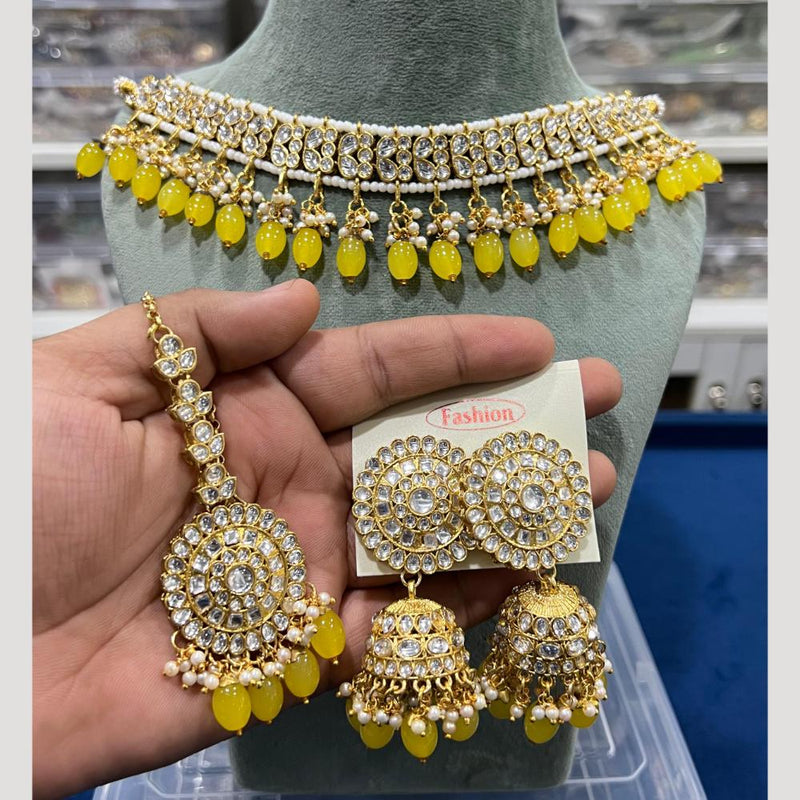 Hira Collections Gold Plated Kundan Stone And Pearls Choker Necklace Set