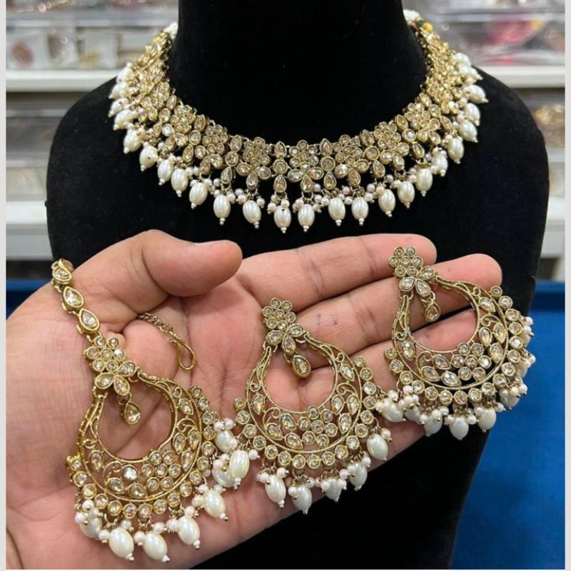 Hira Collections Gold Plated Crystal Stone And Pearls Choker Necklace Set