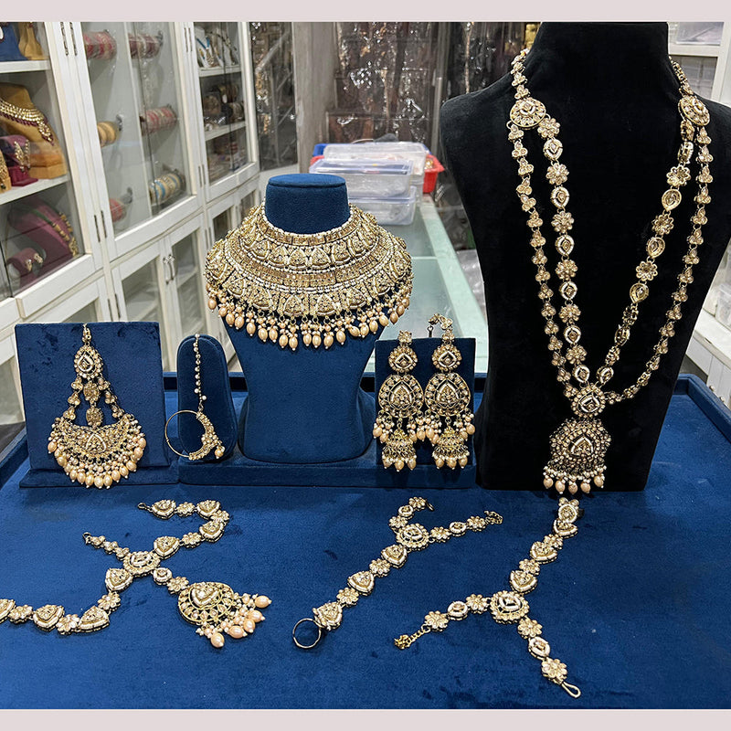 Hira Collections Gold Plated Austrian Stone And Pearls Bridal Set