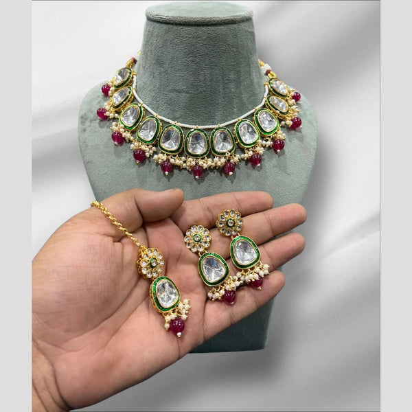 Hira Collections Gold Plated Kundan Stone And Pearls Choker Necklace Set