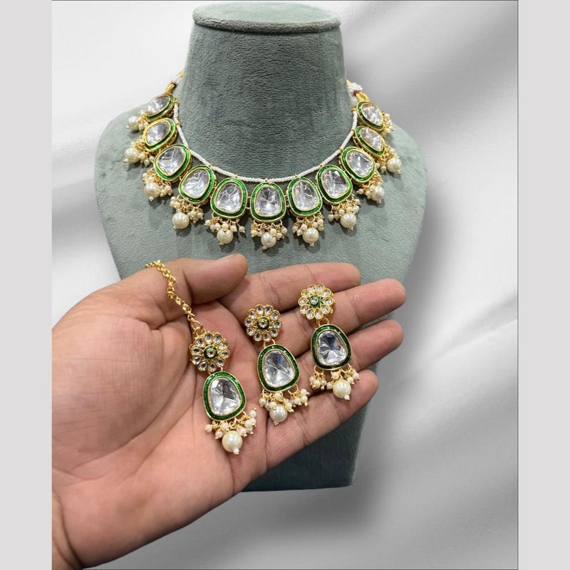 Hira Collections Gold Plated Kundan Stone And Pearls Choker Necklace Set