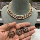 Hira Collections Silver Plated Crystal Stone And Pearls Choker Necklace Set