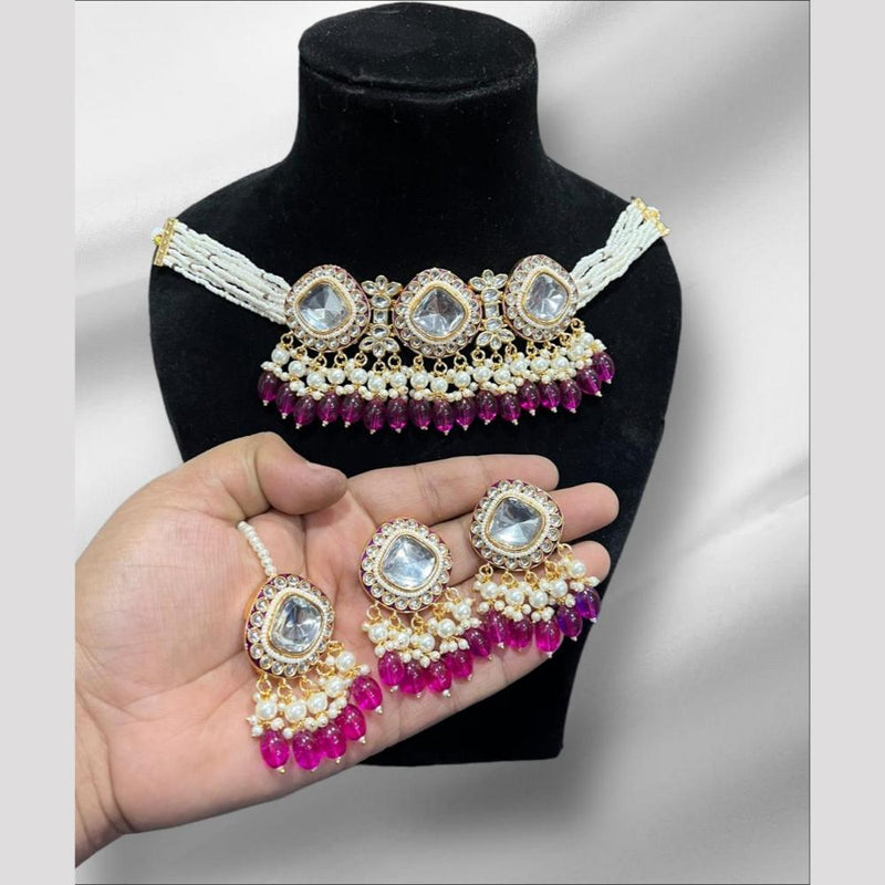 Hira Collections Gold Plated Kundan Stone And Pearls Choker Necklace Set