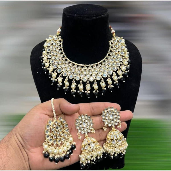 Hira Collections Gold Plated Kundan Stone And Pearls Choker Necklace Set