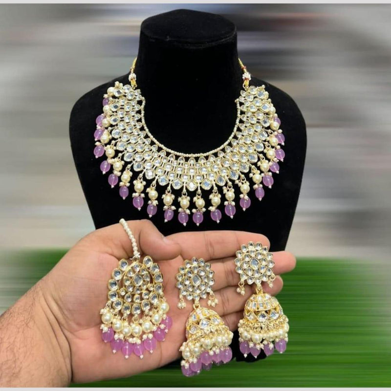 Hira Collections Gold Plated Kundan Stone And Pearls Choker Necklace Set